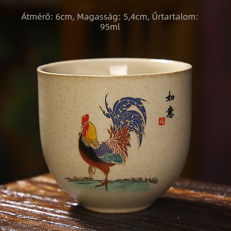 Japán stílusú porcelán teáscsésze arany kakas motívummal, teázási kóstoló pohár és kung-fu teáskészlet