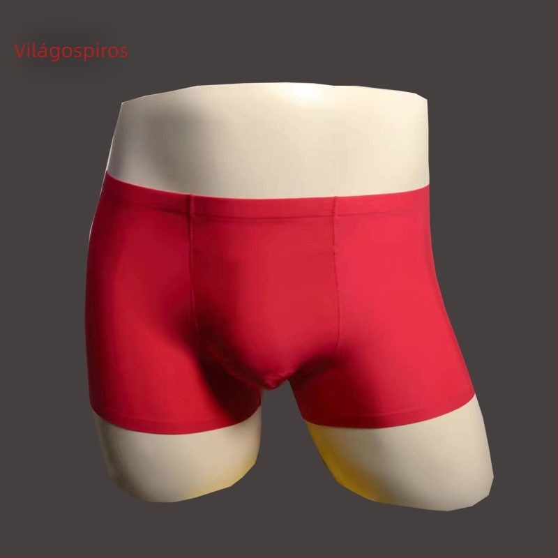Férfi ice silk boxeralsó, gyors száradás, lélegző nylon, egyszínű, középmagasságú derék, plusz méret