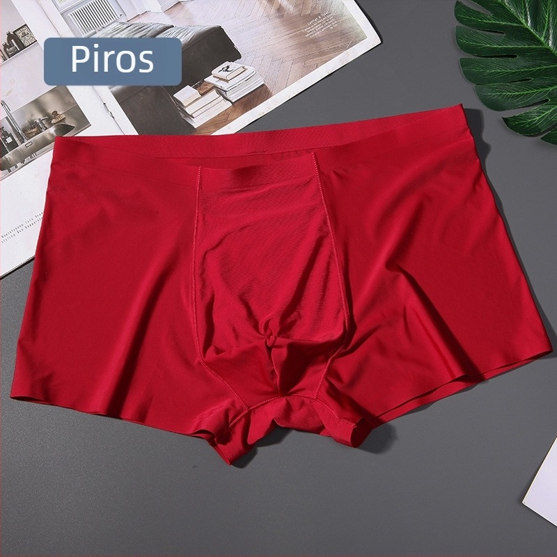 Férfi ice silk boxeralsó, gyors száradás, lélegző nylon, egyszínű, középmagasságú derék, plusz méret