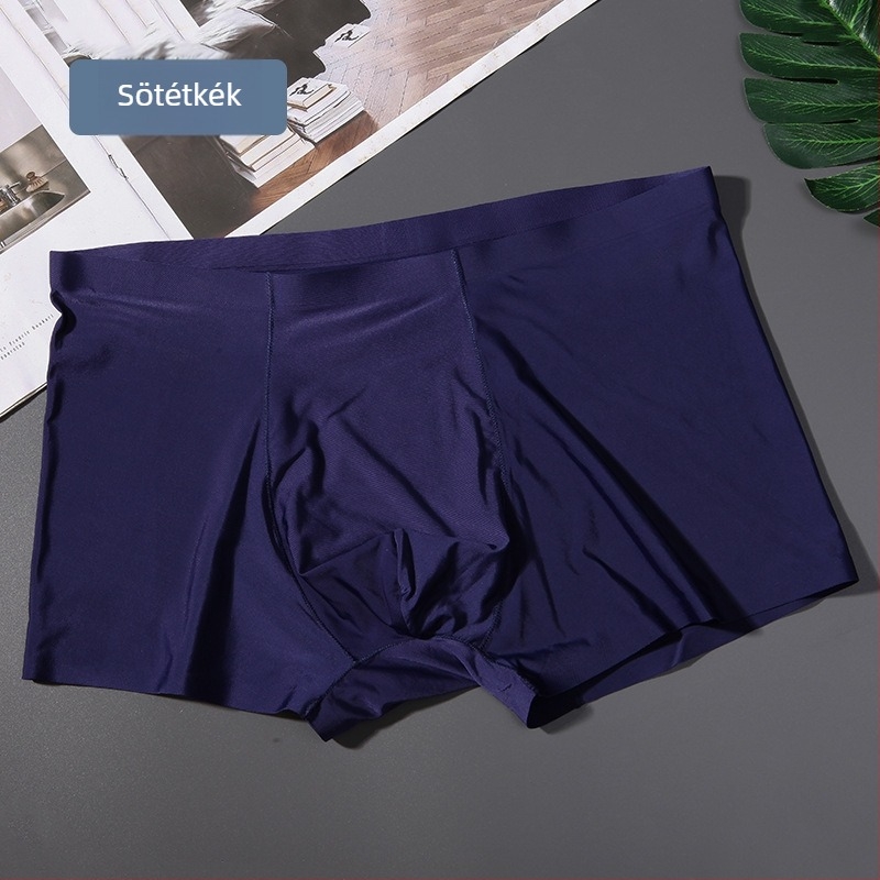 Férfi ice silk boxeralsó, gyors száradás, lélegző nylon, egyszínű, középmagasságú derék, plusz méret