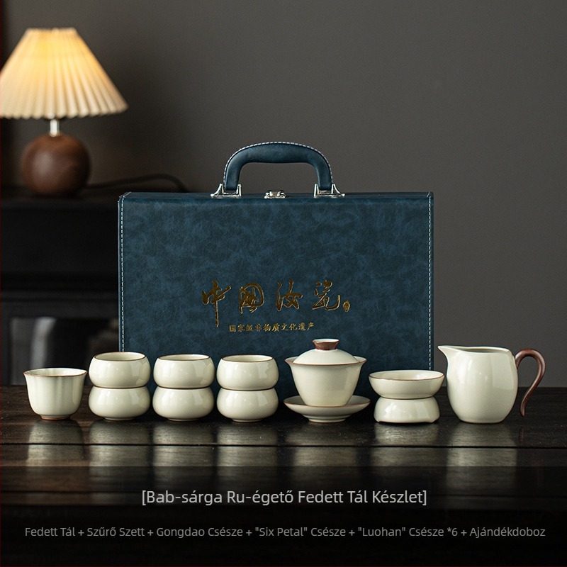 Beige Ruyao Kung Fu porcelán teáskészlet: teáskanna és teáscsészék, kis otthoni készlet, új prémium tea ajándékdoboz