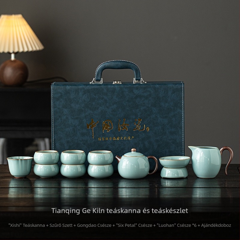 Beige Ruyao Kung Fu porcelán teáskészlet: teáskanna és teáscsészék, kis otthoni készlet, új prémium tea ajándékdoboz