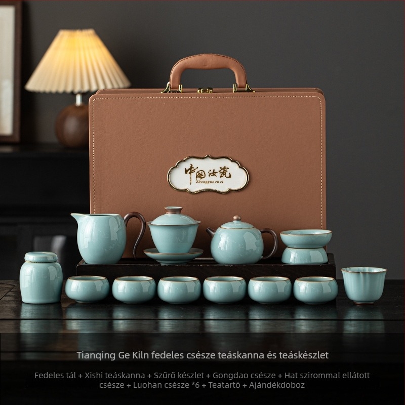 Beige Ruyao Kung Fu porcelán teáskészlet: teáskanna és teáscsészék, kis otthoni készlet, új prémium tea ajándékdoboz