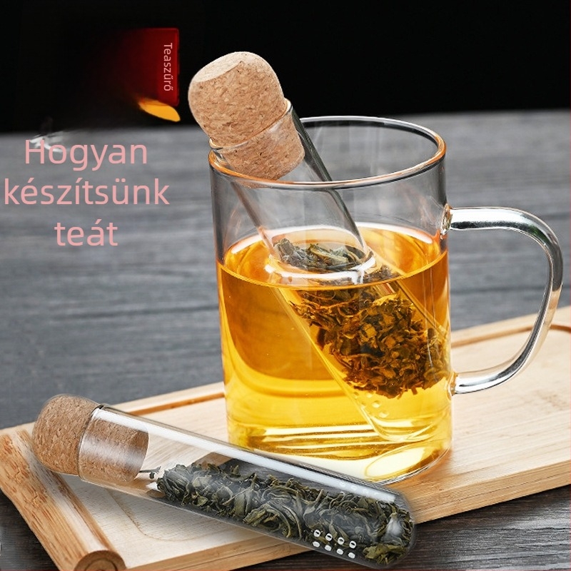 Üvegből készült teainfúzor kísérleti cső formájú – levelek és teafilterek számára, irodai teás kiegészítők