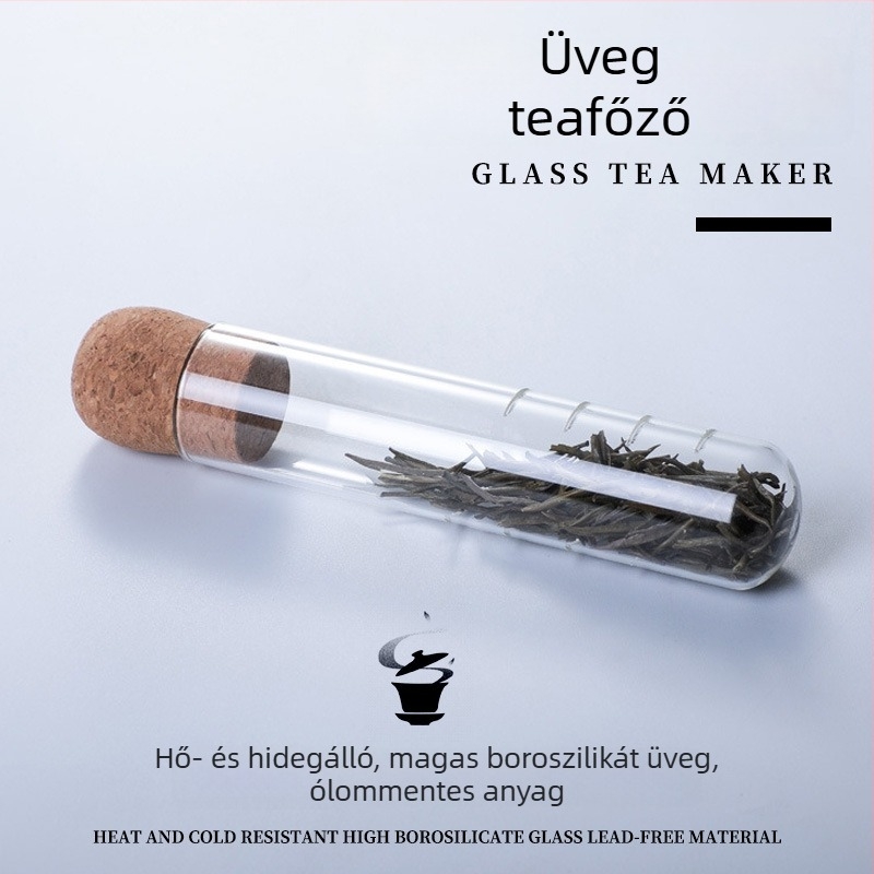 Üvegből készült teainfúzor kísérleti cső formájú – levelek és teafilterek számára, irodai teás kiegészítők