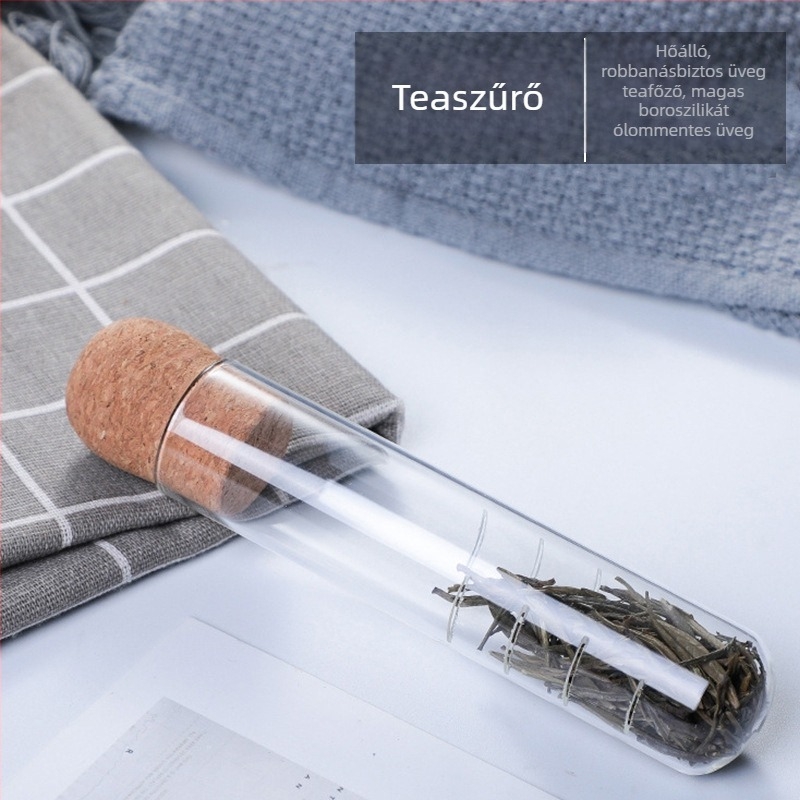 Üvegből készült teainfúzor kísérleti cső formájú – levelek és teafilterek számára, irodai teás kiegészítők