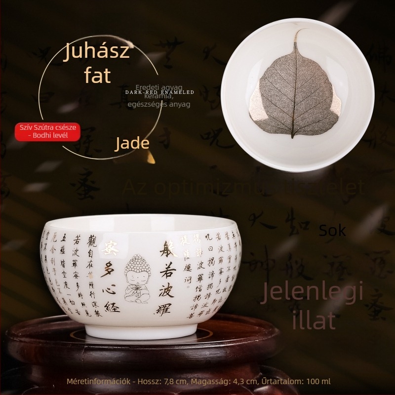 Dehua porcelán Jianzhan teáscsésze Heart Sutra felirattal, fehér porcelán kung-fu teáscsésze, személyes teáscsésze
