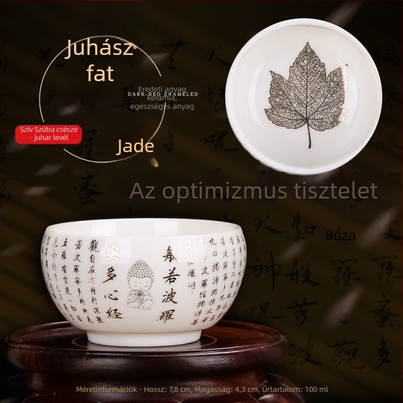 Dehua porcelán Jianzhan teáscsésze Heart Sutra felirattal, fehér porcelán kung-fu teáscsésze, személyes teáscsésze