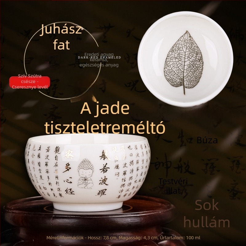 Dehua porcelán Jianzhan teáscsésze Heart Sutra felirattal, fehér porcelán kung-fu teáscsésze, személyes teáscsésze