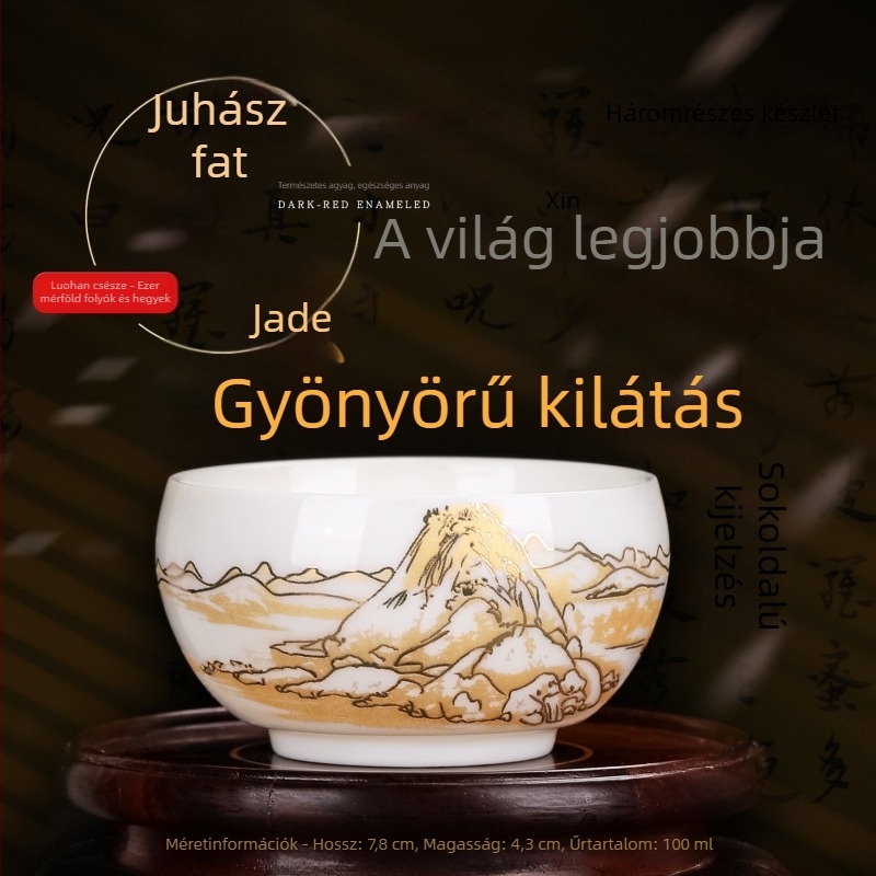 Dehua porcelán Jianzhan teáscsésze Heart Sutra felirattal, fehér porcelán kung-fu teáscsésze, személyes teáscsésze