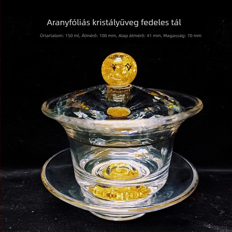 Türkiz üvegfedeles tál aranyfóliával, kristály teáscsésze otthoni használatra, virágtea pohár, hőálló