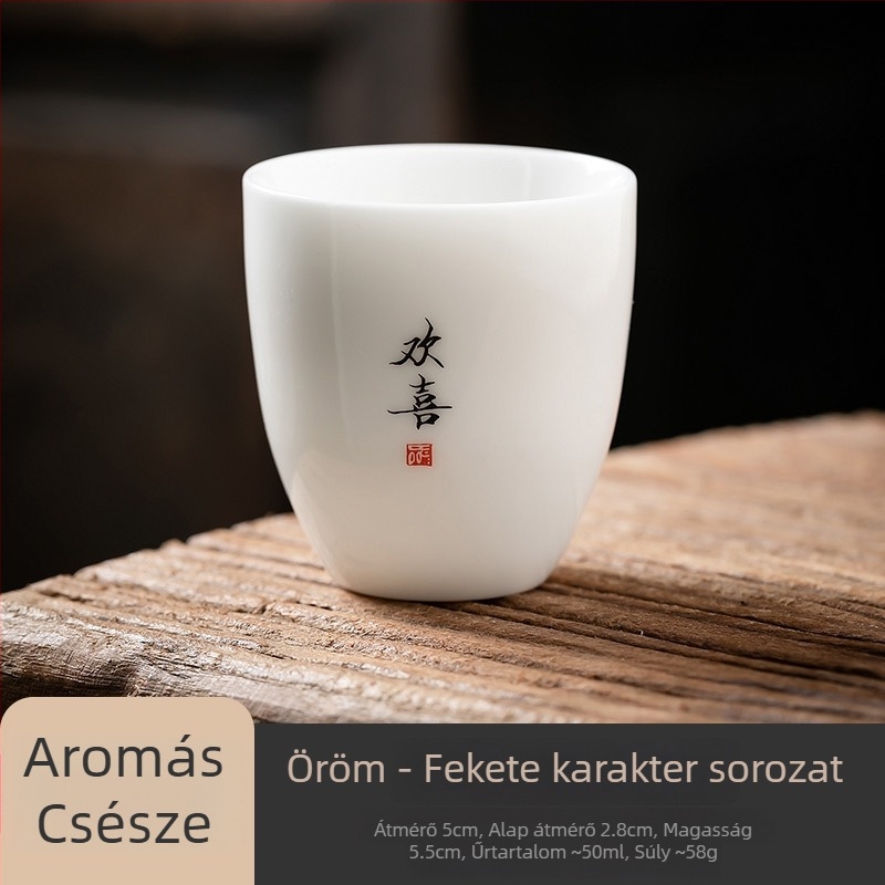 Fehér porcelán teáscsésze Gongfu teaceremóniához, Zen ihletésű kis személyes teáscsésze logóval