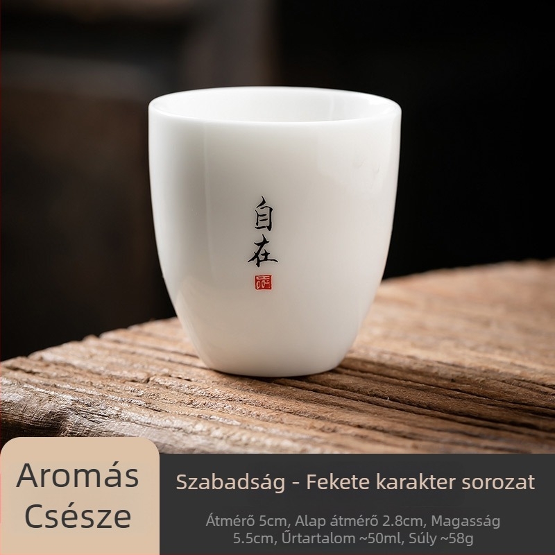 Fehér porcelán teáscsésze Gongfu teaceremóniához, Zen ihletésű kis személyes teáscsésze logóval