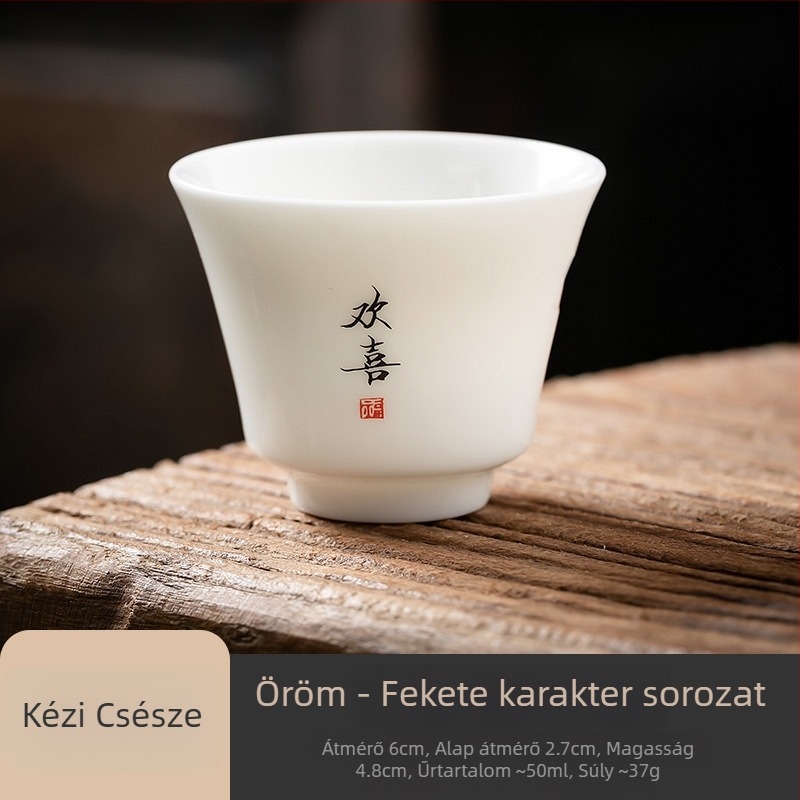 Fehér porcelán teáscsésze Gongfu teaceremóniához, Zen ihletésű kis személyes teáscsésze logóval