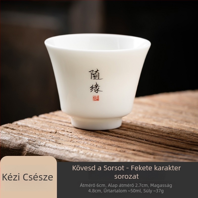 Fehér porcelán teáscsésze Gongfu teaceremóniához, Zen ihletésű kis személyes teáscsésze logóval