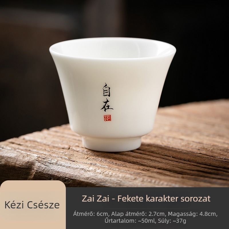 Fehér porcelán teáscsésze Gongfu teaceremóniához, Zen ihletésű kis személyes teáscsésze logóval
