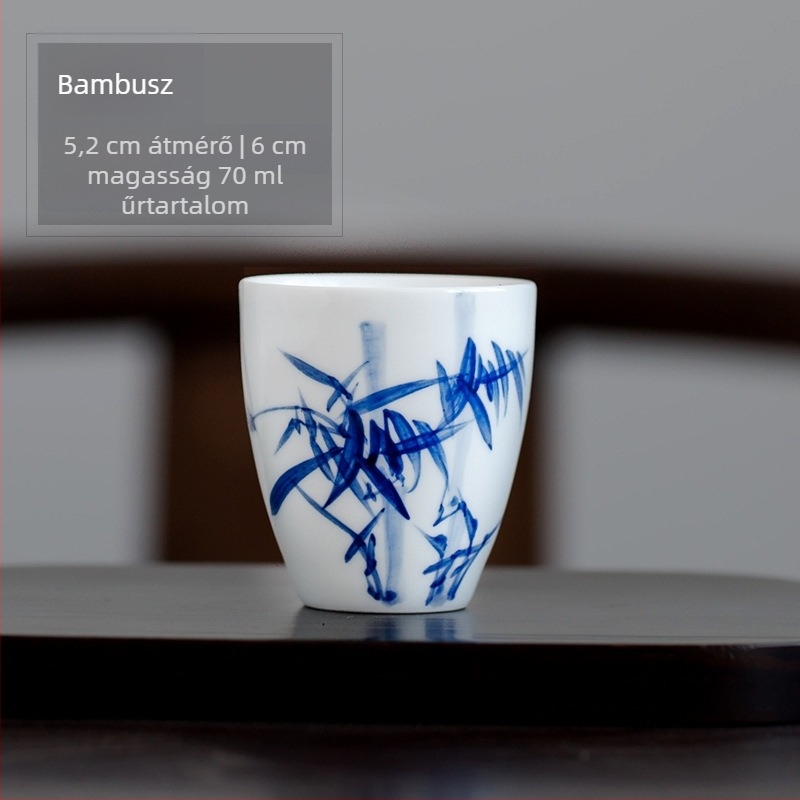 Kézzel festett kék‑fehér porcelán teáscsésze Gongfu teáskészlethez