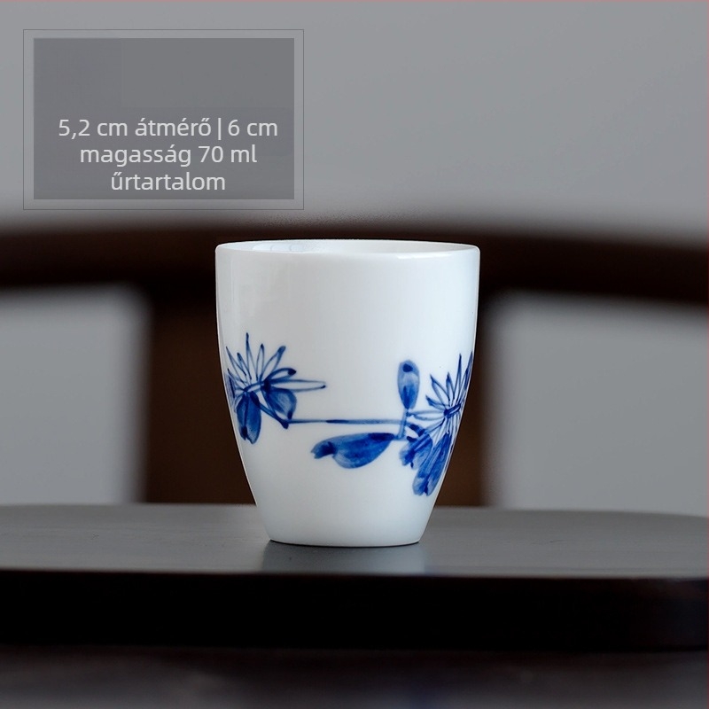 Kézzel festett kék‑fehér porcelán teáscsésze Gongfu teáskészlethez