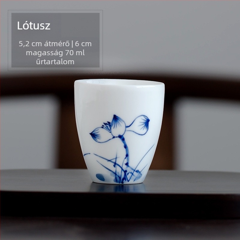 Kézzel festett kék‑fehér porcelán teáscsésze Gongfu teáskészlethez