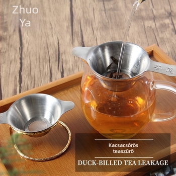 Rozsdamentes acél teafilter, fém teainfúzor tealevelekhez, kettőfülű kacsa-szájú szűrő