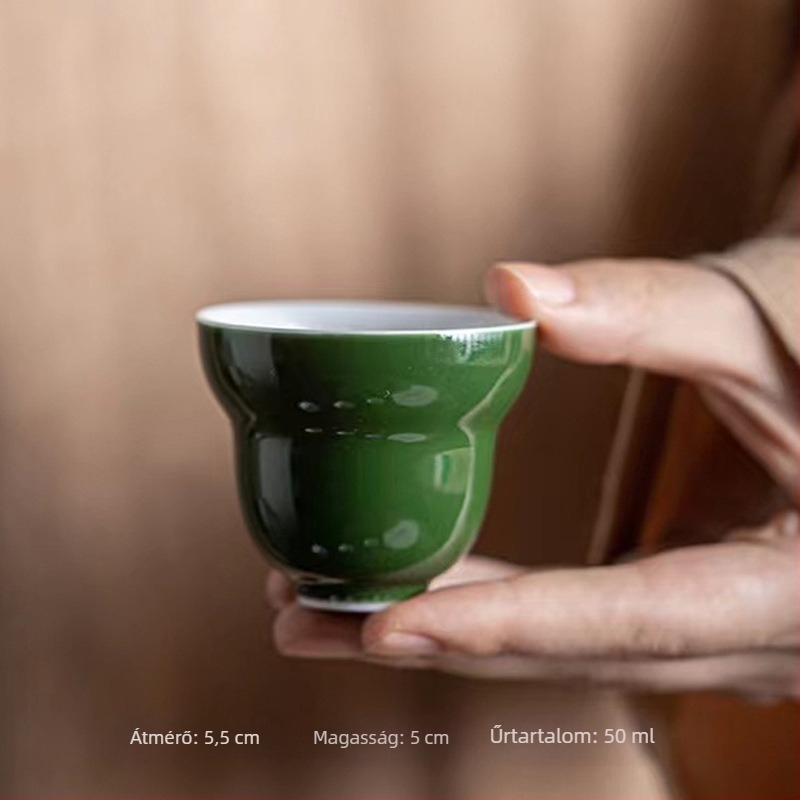Színes mázas kerámia teáscsésze tök alakú, Gongfu tea ceremóniához, retro irodalmi stílus, egyedi darab
