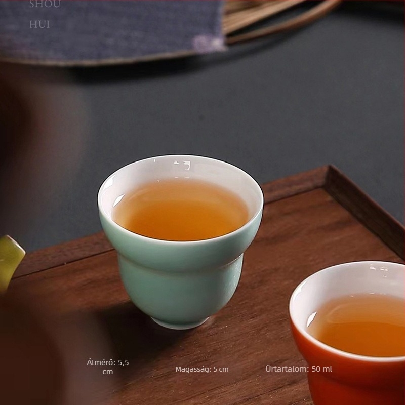 Színes mázas kerámia teáscsésze tök alakú, Gongfu tea ceremóniához, retro irodalmi stílus, egyedi darab
