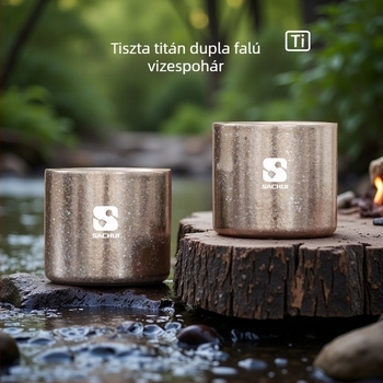 Tiszta titánium teáscsésze, dupla falú, Gongfu stílusú, kültéri kempingezéshez