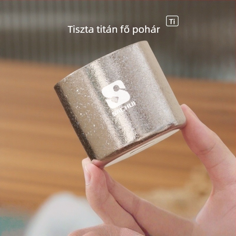 Tiszta titánium teáscsésze, dupla falú, Gongfu stílusú, kültéri kempingezéshez