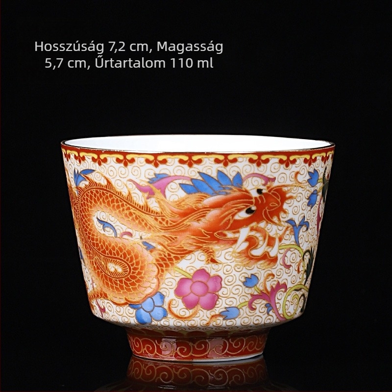Gongfu teáscsészék zománcozott porcelánból – pár sárkány és főnix
