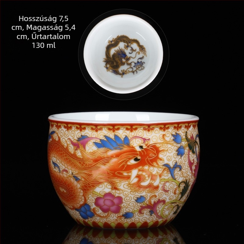 Gongfu teáscsészék zománcozott porcelánból – pár sárkány és főnix