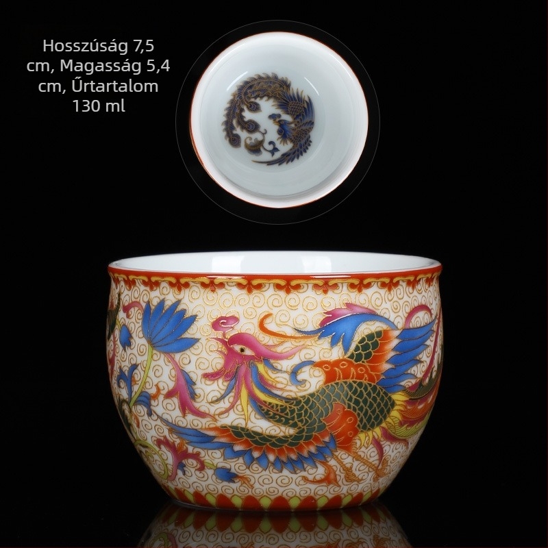 Gongfu teáscsészék zománcozott porcelánból – pár sárkány és főnix