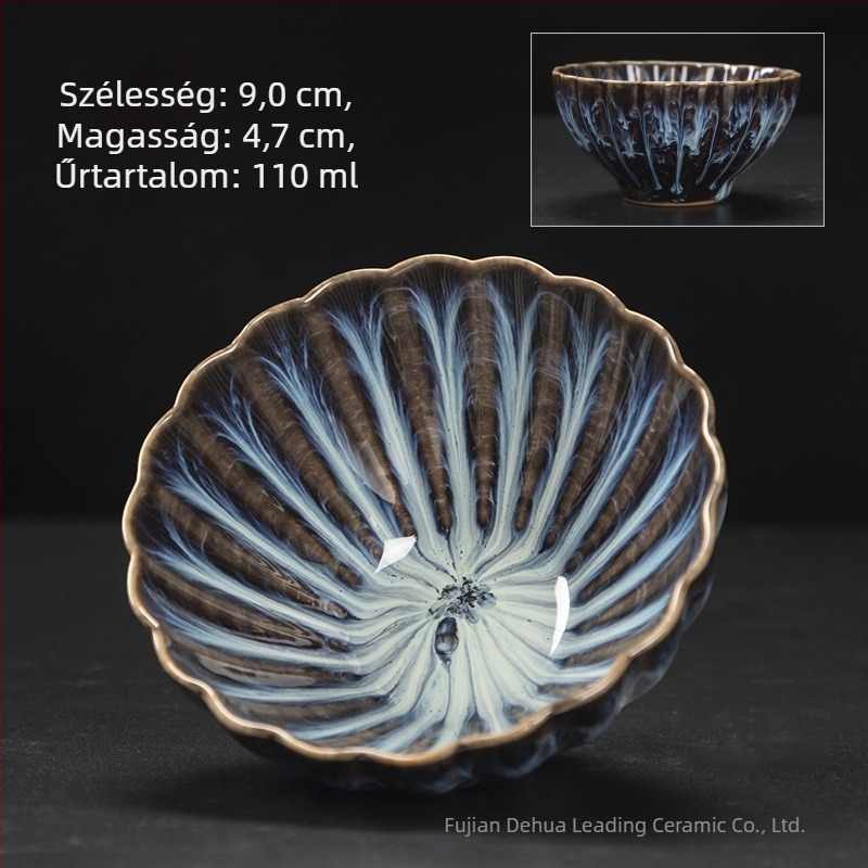 Kerámia teáscsésze kemencében kiégetett glazúrral, kúpos dizájnú teáscsésze csillagos ég glazúrral, egyszemélyes kóstolócsésze, kung-fu mester ihletésű dizájn