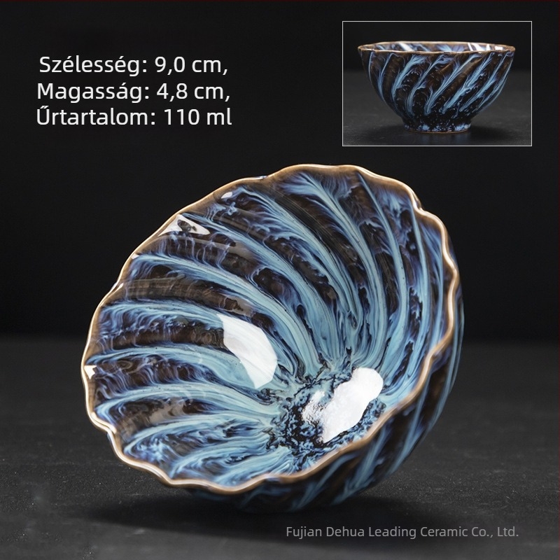 Kerámia teáscsésze kemencében kiégetett glazúrral, kúpos dizájnú teáscsésze csillagos ég glazúrral, egyszemélyes kóstolócsésze, kung-fu mester ihletésű dizájn