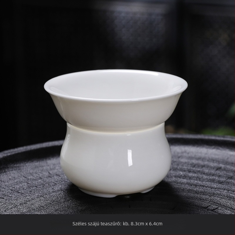 Fehér porcelán teafilter integrált kerámiás szűrővel a tea elkészítéséhez – teás készlet kiegészítő