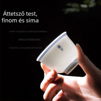 Kézzel festett kék‑fehér porcelán teáscsésze – minimalistás egyszemélyes tea készlet, kerámia kung-fu teás pohár kóstoláshoz