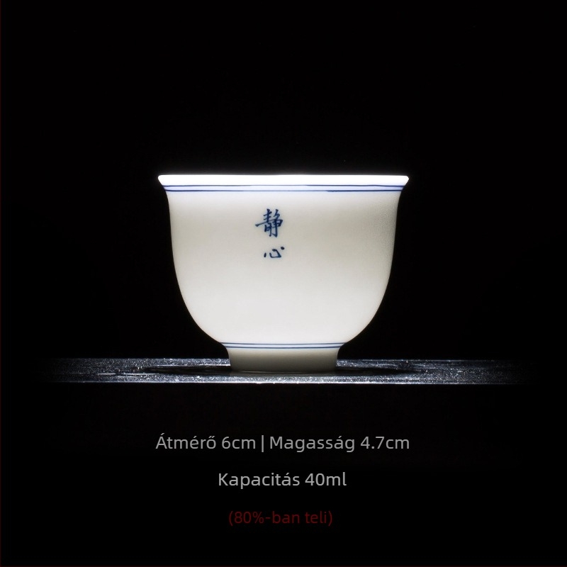 Kézzel festett kék‑fehér porcelán teáscsésze – minimalistás egyszemélyes tea készlet, kerámia kung-fu teás pohár kóstoláshoz