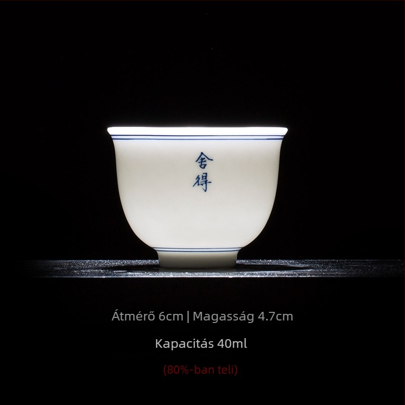 Kézzel festett kék‑fehér porcelán teáscsésze – minimalistás egyszemélyes tea készlet, kerámia kung-fu teás pohár kóstoláshoz