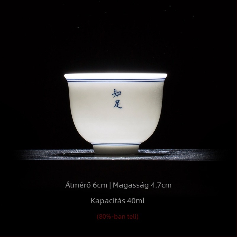Kézzel festett kék‑fehér porcelán teáscsésze – minimalistás egyszemélyes tea készlet, kerámia kung-fu teás pohár kóstoláshoz