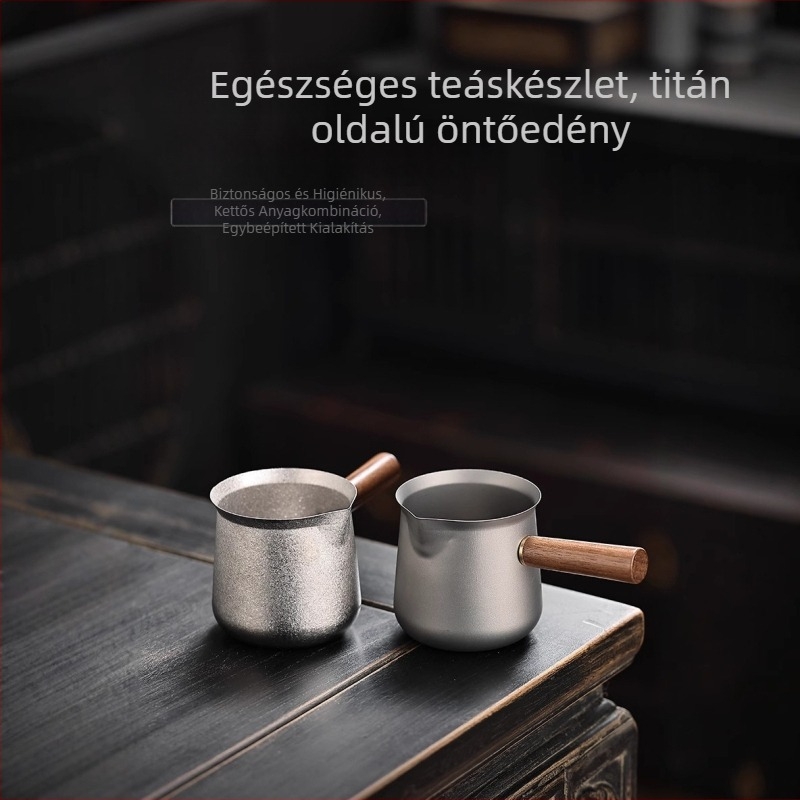 Titánium teáscsésze szűrővel, tömörfa oldalsó fogantyúval – kültéri utazási teáskészlet Kung-Fu stílusban