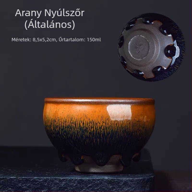 Jianyang Jianzhan teáscsésze nyúl szőr glazúrral és nyolc könny mintával, személyes teáscsésze, nagy méret