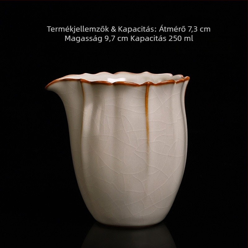 Ru porcelánból készült crackle-glazúros igazságos csésze öntőedény és külön adagos pohár – otthoni teaceremónia tartozékai