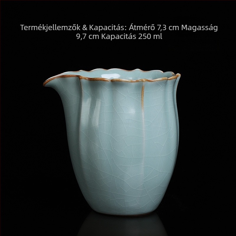 Ru porcelánból készült crackle-glazúros igazságos csésze öntőedény és külön adagos pohár – otthoni teaceremónia tartozékai