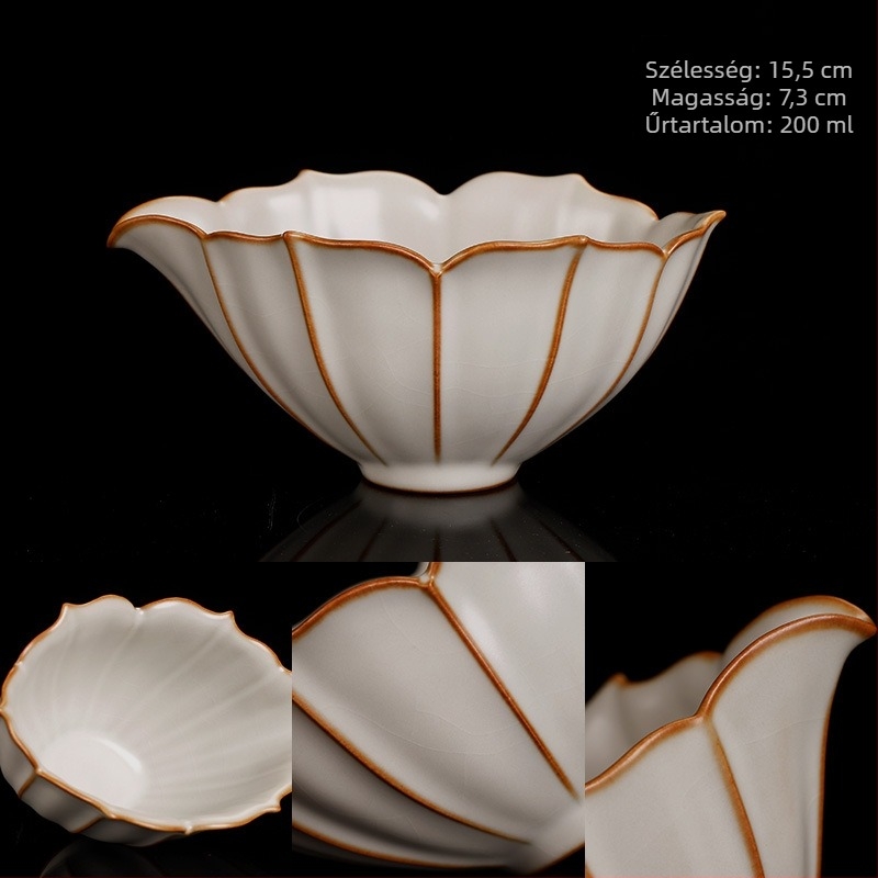 Ru porcelánból készült crackle-glazúros igazságos csésze öntőedény és külön adagos pohár – otthoni teaceremónia tartozékai