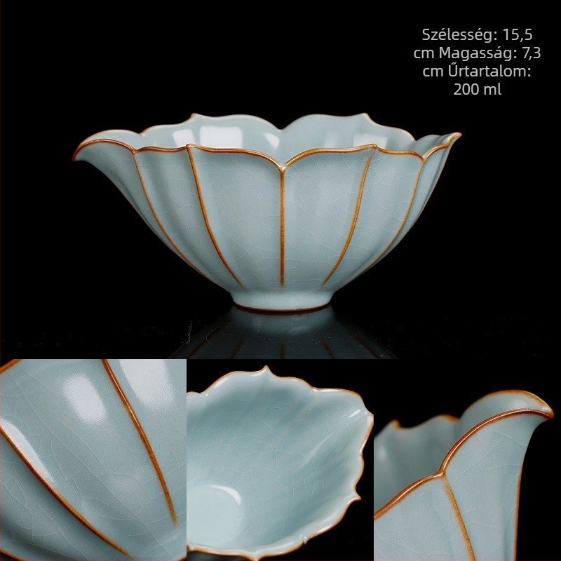 Ru porcelánból készült crackle-glazúros igazságos csésze öntőedény és külön adagos pohár – otthoni teaceremónia tartozékai