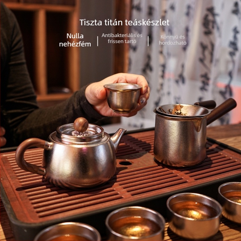 Tiszta titán teáskészlet antibakteriális teáskannával, otthoni és utazási használatra, teáscsésze, ajándékdobozban