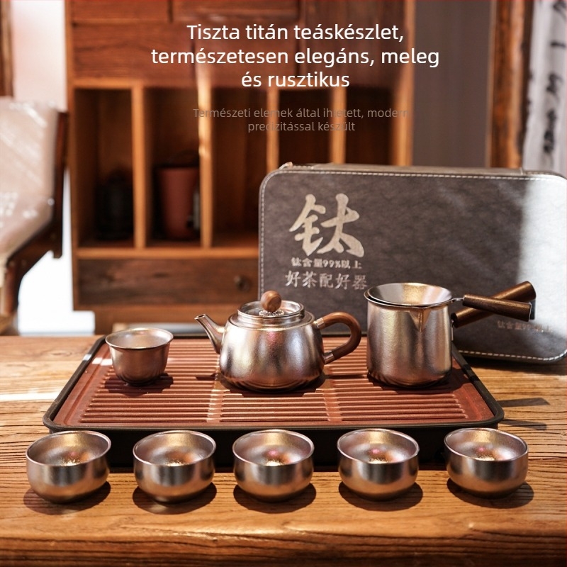 Tiszta titán teáskészlet antibakteriális teáskannával, otthoni és utazási használatra, teáscsésze, ajándékdobozban