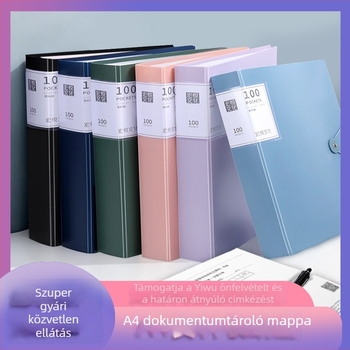 Átlátszó A4-es irattartó csattal, színes, többszintű diákoknak szánt mappa, megerősített dizájn.