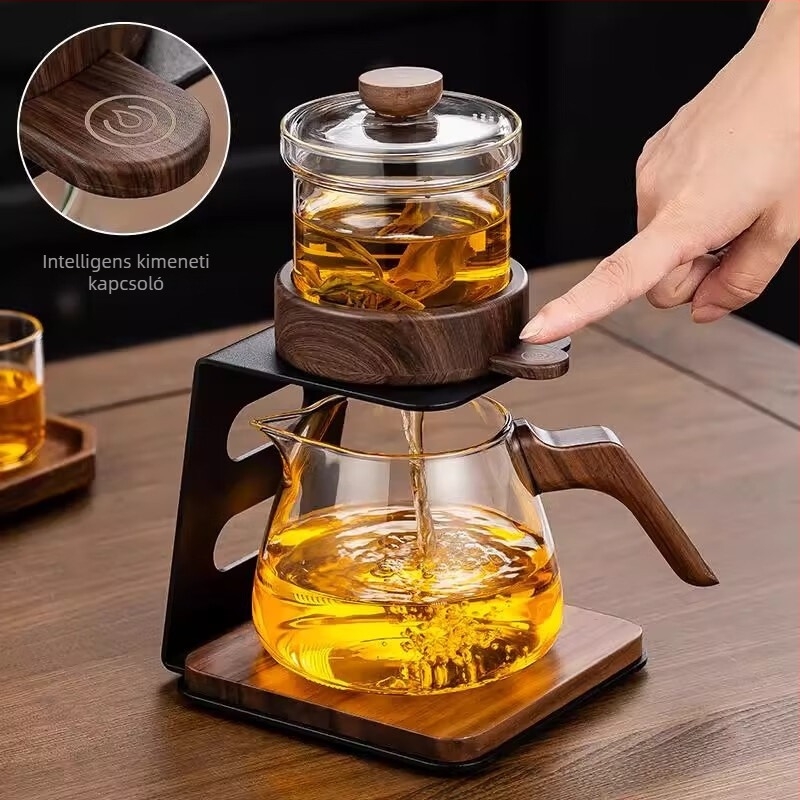 Érintéses felső tea-készítő diófa tea tálcával – otthoni Kung-Fu teáskészlet teáskannával és csészével