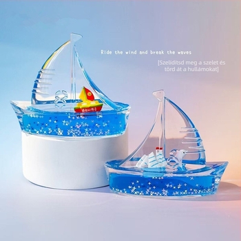 Akrilból készült vitorlás modell olajos folyadékkal töltött homokóra asztali dekoráció stresszoldáshoz és hangulatjavításhoz; születésnapra szóló ajándék