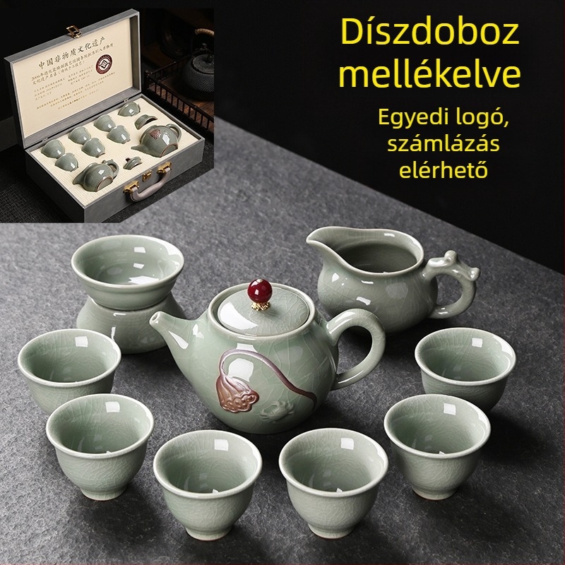 Ge-kiln porcelán Kung Fu teáskészlet, 12 darab, ajándékdoboza, otthoni használatra, kiváló minőség, testreszabható